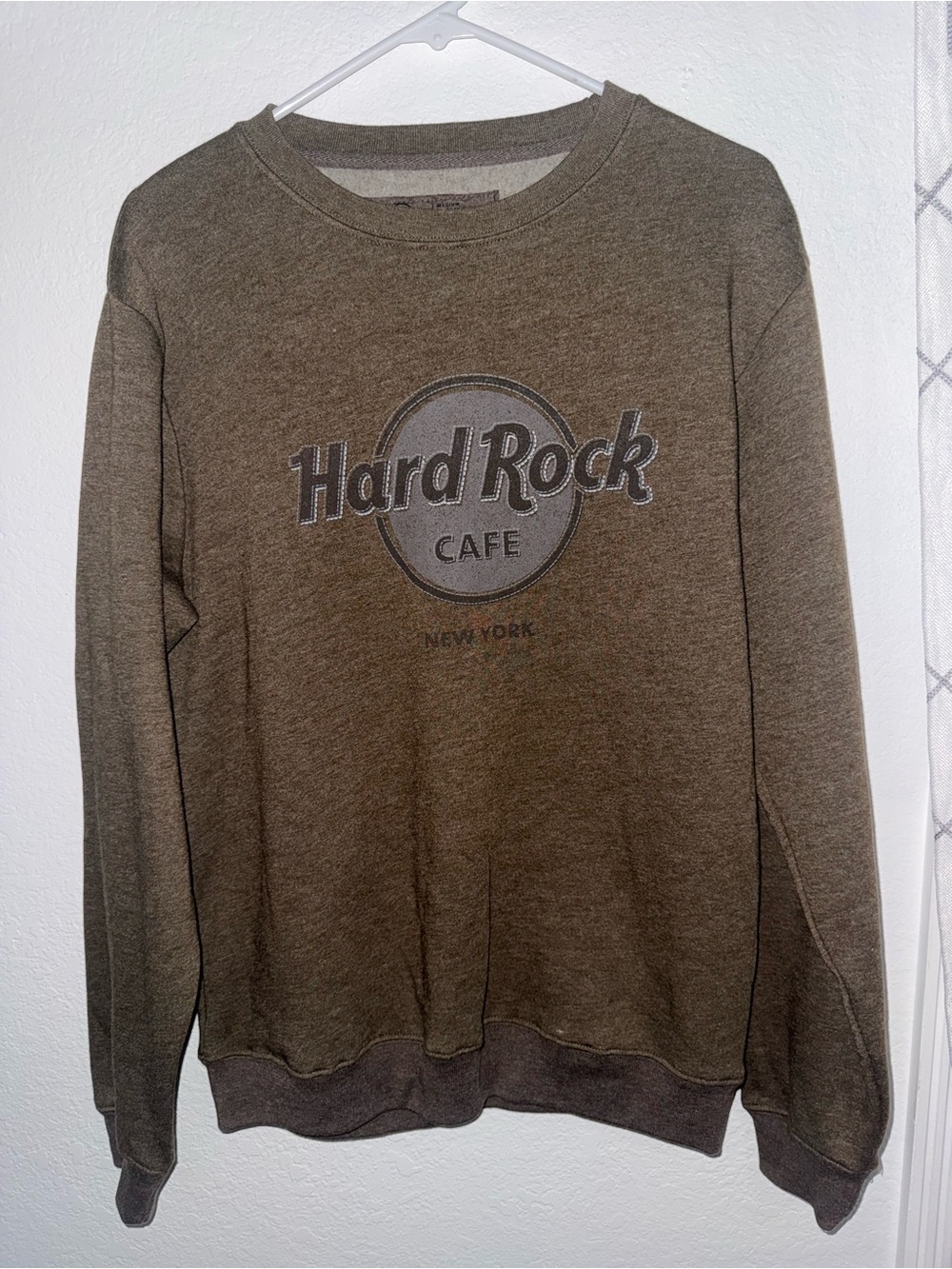 Hard Rock Cafe Men's Olive Brown Crewneck Sweatshirt with Logo